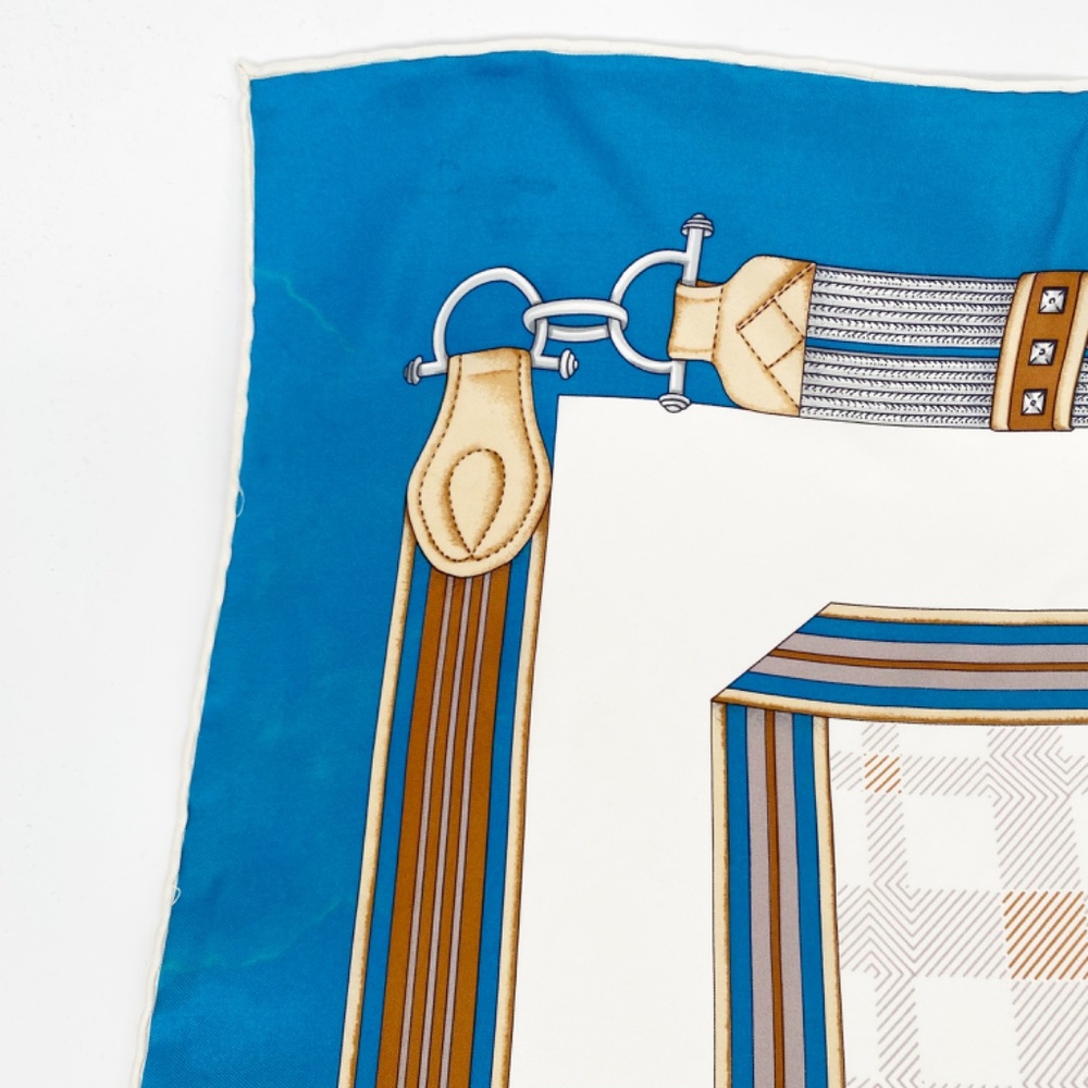 Celine Vintage 100% Silk Large Teal Bridle Horse Saddle Equestrian Scarf - Picture 11 of 14
